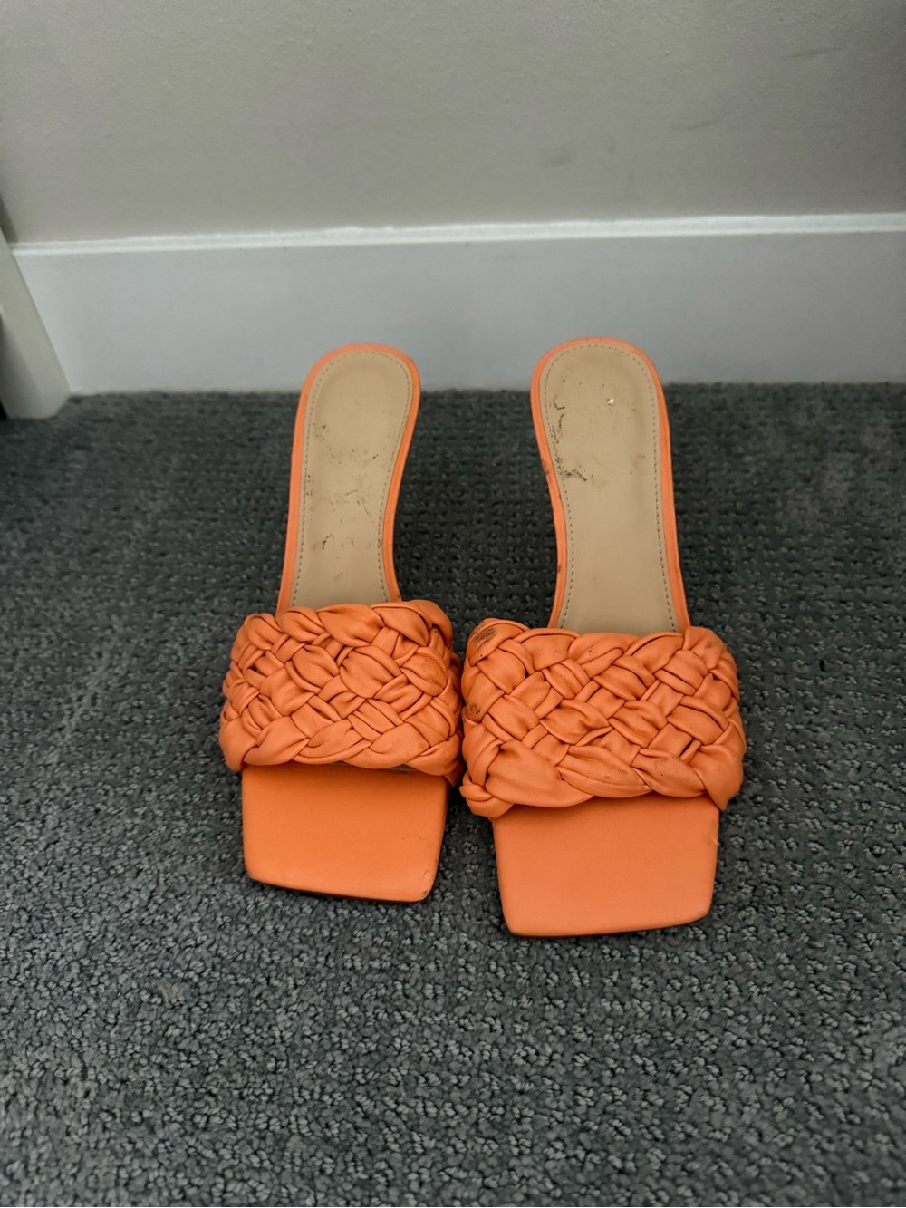 Orange Braided Slide Sandals for Women